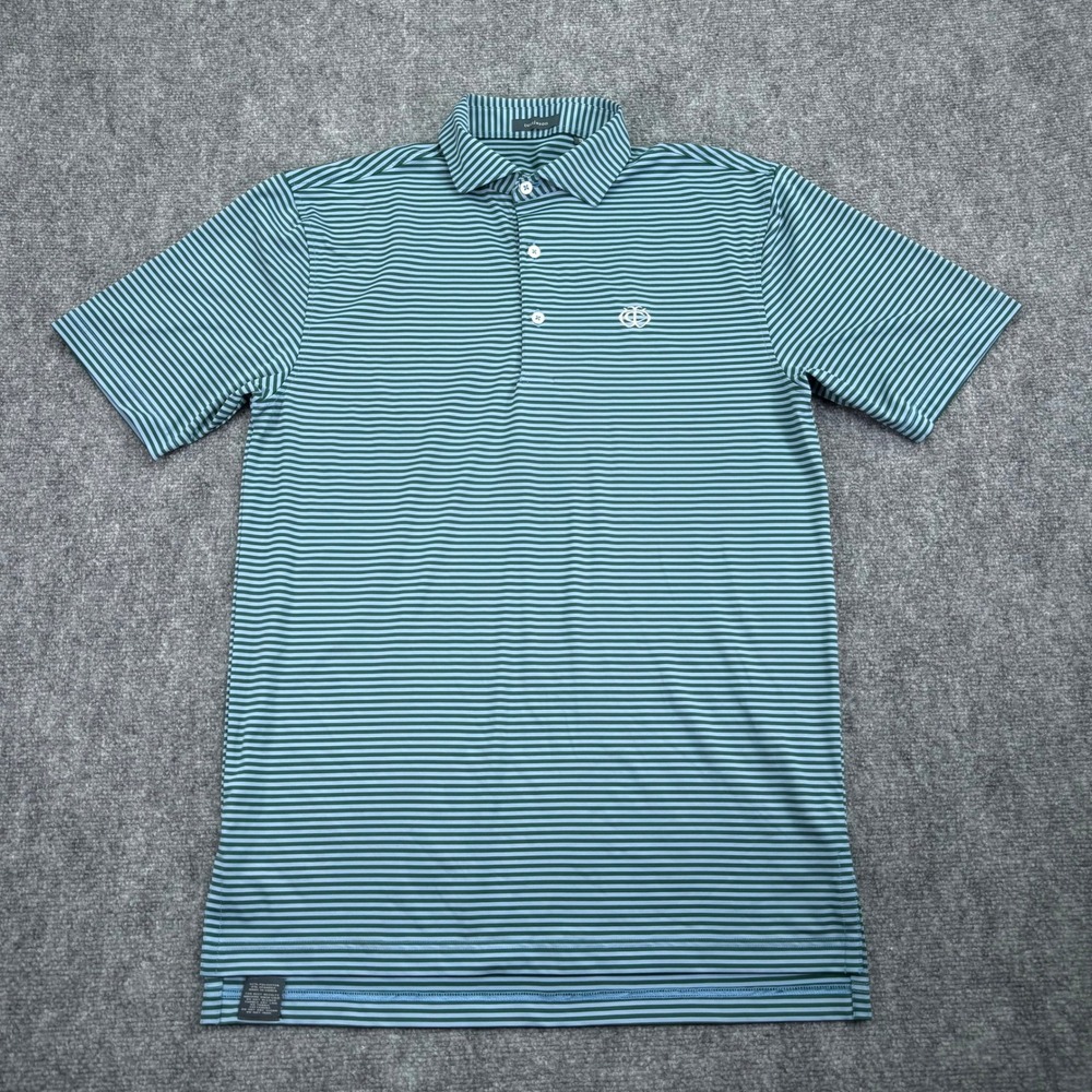 Turtleson Polo Shirt Mens Small Striped Green Blue Short Sleeve Golf Embroider‎